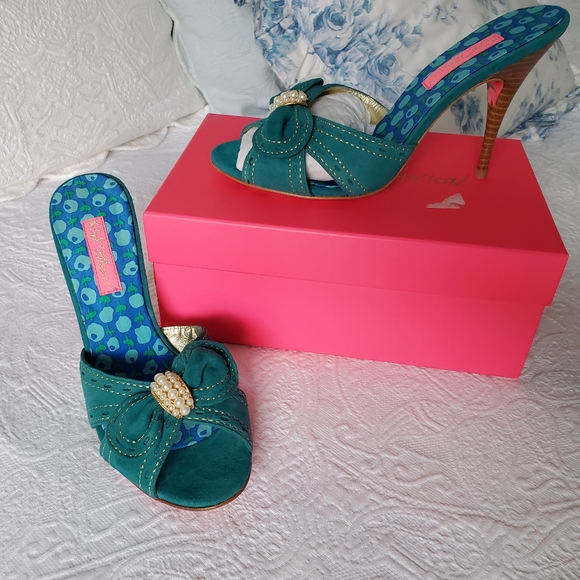 Betsey Johnson 'Catalyna' Slide Turquoise Heels New in Box -Sz 8M - Picture 8 of 10
